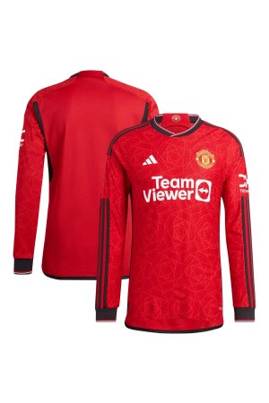 Аутентичная домашняя футболка Manchester United с длинным рукавом 2023-24 adidas, красный Adidas