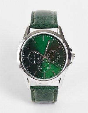 Часы с черным ремешком из искусственной кожи и зеленым циферблатом -Черный цвет Topman