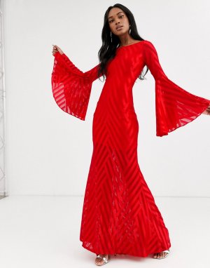 Платье макси с рукавами клеш -Красный City Goddess