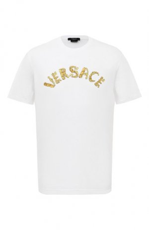 Хлопковая футболка Versace. Цвет: белый