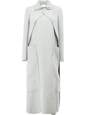 Двубортное пальто с потайной застежкой Maison Rabih Kayrouz. Цвет: серый