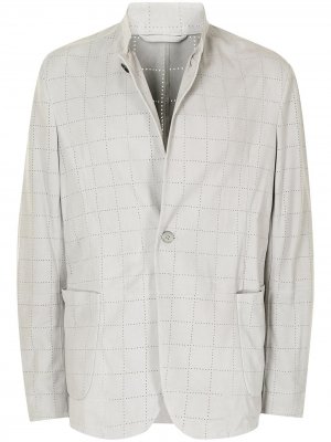 Кожаный пиджак с перфорацией Emporio Armani. Цвет: белый