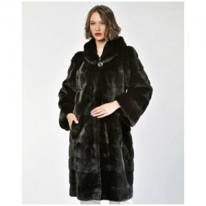 Пальто , норка, силуэт прямой, капюшон, размер 42, черный Manakas Frankfurt. Цвет: черный