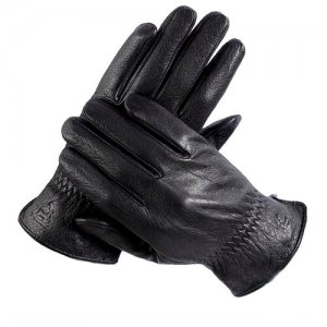 Перчатки мужские кожаные черные теплые демисезонные, осенние, зимние кожа оленя на меху классические с резинкой размер 10 TEVIN. Цвет: черный