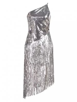 Платье миди Tonya с бахромой и пайетками , цвет chalk silver Halston
