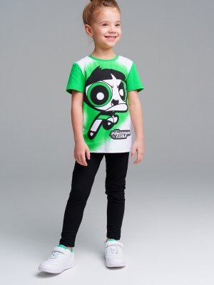 Комплект трикотажный фуфайка футболка брюки леггинсы резинка PLAYTODAY. Цвет: зеленый,черный,белый