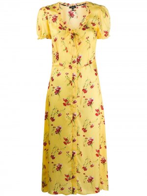 Платье миди с цветочным принтом R13. Цвет: желтый