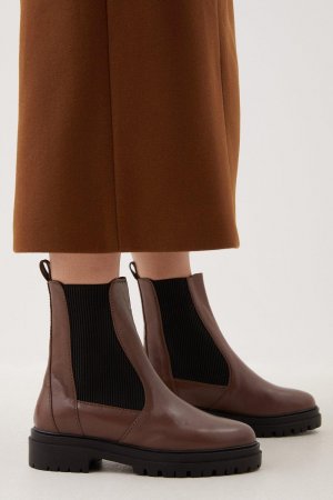 Кожаные массивные ботинки челси , коричневый Karen Millen