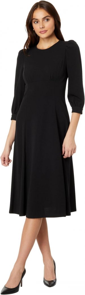 Платье миди из крепа Scuba с рукавами 3/4 со складками , черный Calvin Klein
