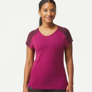 Рубашка женская из мериноса с короткими рукавами треккинговая - МТ500 фиолетовая FORCLAZ, цвет braun Forclaz
