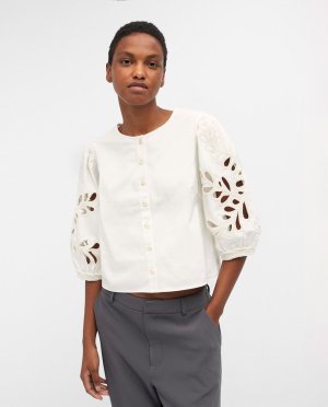 Женская рубашка с вырезанными французскими рукавами , белый Object