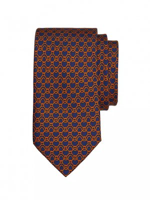 Шелковый галстук с принтом «Волны» , цвет navy orange Ferragamo