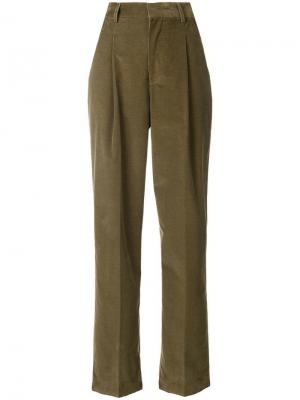 Вельветовые брюки с завышенной талией Cristaseya. Цвет: зеленый