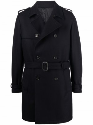 Двубортное шерстяное пальто с поясом Reveres 1949. Цвет: синий