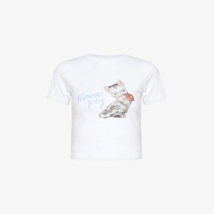 Укороченная футболка из органического хлопка с принтом котенка , белый Fiorucci