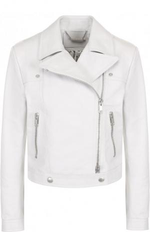 Однотонная кожаная куртка с косой молнией Givenchy. Цвет: белый