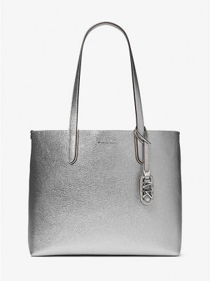 Двусторонняя большая сумка Eliza из шагреневой кожи цвета металлик очень большого размера , серебряный Michael Kors