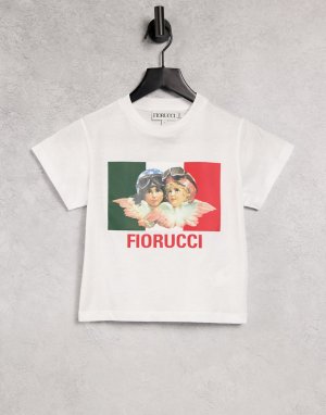 Белая свободная футболка с логотипом и двумя ангелами-гонщиками -Белый Fiorucci