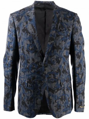 Пиджак в тонкую полоску с принтом Baroccoflage Versace. Цвет: синий