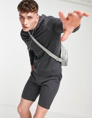 Легкий спортивный костюм из худи и зауженных шорт органического хлопка винтажного черного выбеленного оттенка -Черный ASOS DESIGN