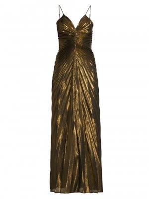 Плиссированное платье макси из шелка с эффектом металлик Marylin , золотой Delfi