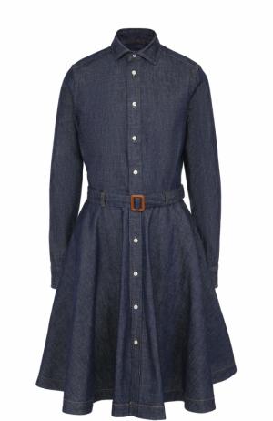 Джинсовое платье-рубашка с поясом Polo Ralph Lauren. Цвет: темно-синий