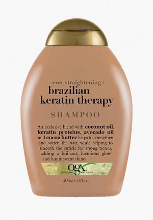 Шампунь Ogx Разглаживающий  для укрепления волос Бразильский кератин, 385 мл. Цвет: прозрачный