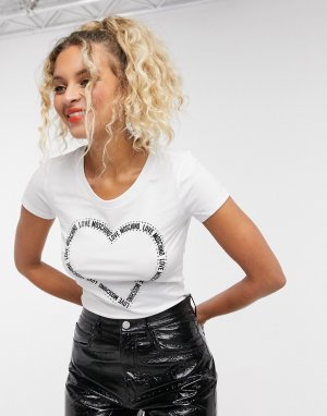 Белая футболка с большим логотипом-сердцем -Белый Love Moschino