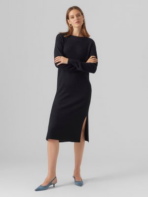 Платье VMLEFILE BOATNECK CALF DRESS, черный Vero Moda