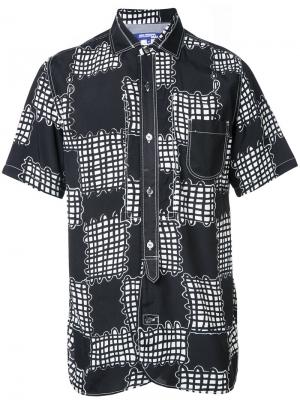 Рубашка с абстрактным принтом в клетку и короткими рукавами Junya Watanabe Comme Des Garçons Man. Цвет: чёрный