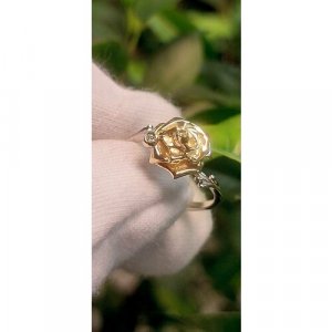 Перстень Шарм К-14053, комбинированное золото, 585 проба, родирование, бриллиант, размер 17.5, желтый, белый Альдзена. Цвет: белый/желтый