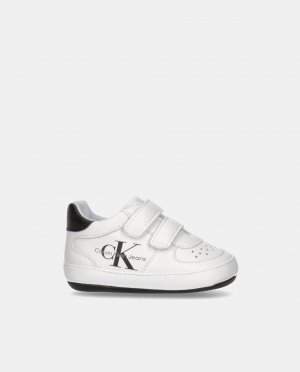 Низкие кроссовки для маленьких мальчиков в форме корзины с двойной застежкой на липучки , белый Calvin Klein
