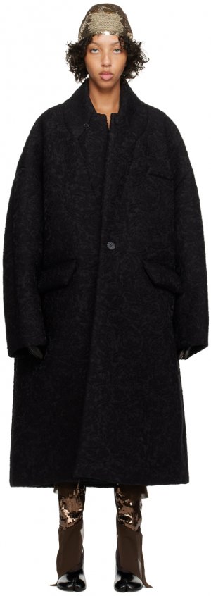 Черное объемное пальто с цветочным принтом Maison Margiela
