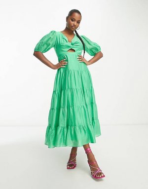 Зеленое платье макси с короткими рукавами и вырезами Petite Forever New