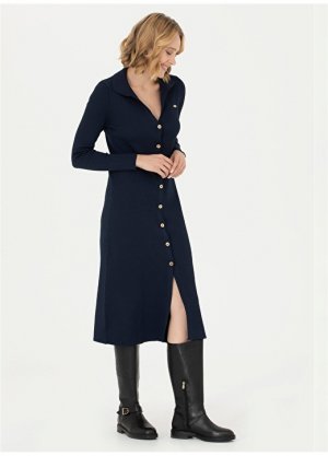 Темно-синее длинное женское платье с V-образным вырезом U.S. Polo Assn.