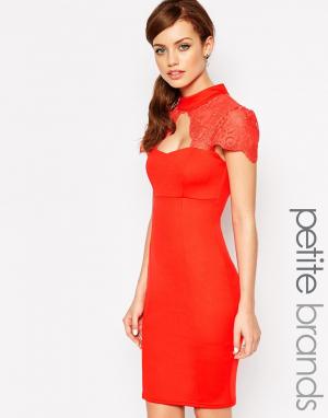 Платье-футляр с высокой горловиной и кружевной вставкой Lipstick Bouti Boutique Petite. Цвет: красный