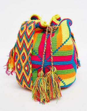 Разноцветная сумка ручной вязки Wayuu Mochila Jardin Del Cielo. Цвет: мульти