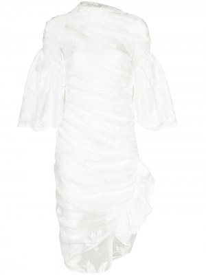 Полупрозрачное платье из цветочного кружева с драпировкой yuhan wang. Цвет: белый