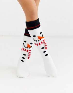 Новогодние носки-слиперы со снеговиками -Белый ASOS DESIGN