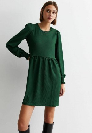 Платье летнее Crinkle Long Sleeve Smock Mini , цвет dark green New Look