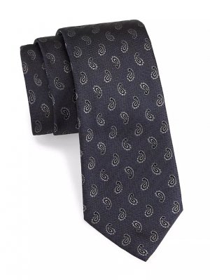 Текстурированный шелковый галстук с пейсли , синий Isaia
