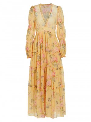 Платье макси из шифона с пышными рукавами и цветочным принтом byTiMo