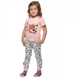 Пижама для девочки /пижама с коротким рукавом/пижама принтом ми-ми-мишки/размер 30 рост 110-116 lucky child. Цвет: розовый/черный