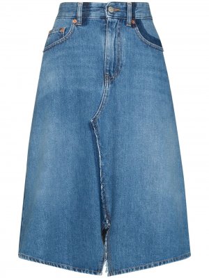 Джинсовая юбка миди А-силуэта MM6 Maison Margiela. Цвет: синий