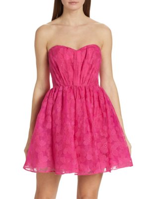 Мини-платье Babydoll из органзы без бретелек Ml Monique Lhuillier, цвет Floral Pink Lhuillier