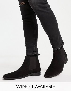 Черные замшевые ботинки челси с черной подошвой ASOS DESIGN
