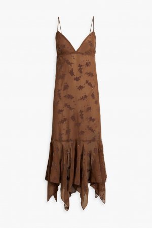 Платье миди из блестящего флокированного жоржета ANNA SUI, коричневый Sui