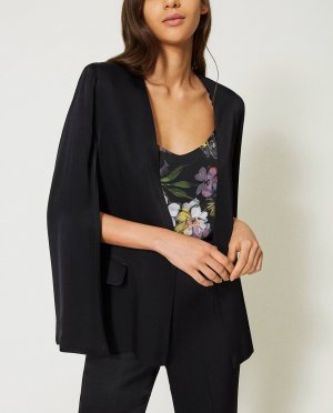 Женский атласный пиджак-пиджак в стиле кейп Twinset, черный TWINSET