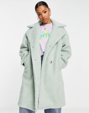 Пальто из искусственного меха под овчину зеленого цвета -Зеленый Urbancode