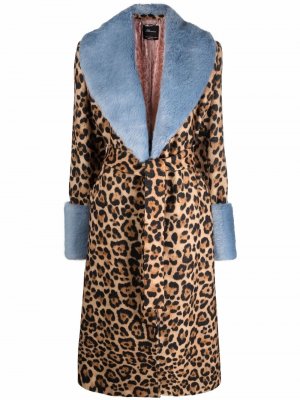 Шерстяное пальто с поясом и леопардовым принтом Blumarine. Цвет: коричневый
